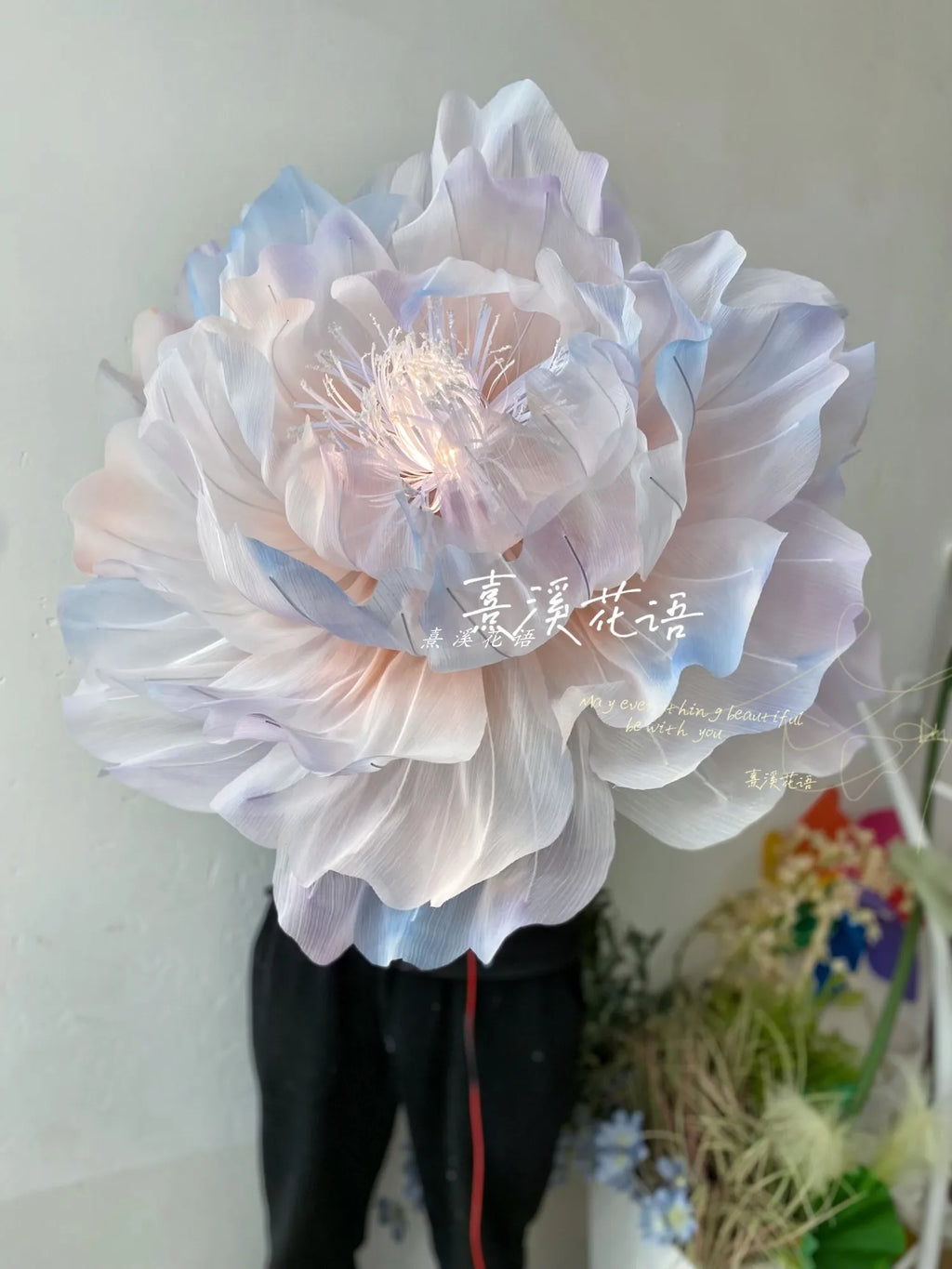 Large automatic flower opening and closing electric machinery silk dynamic peony flower manual simulation flower floor lamp