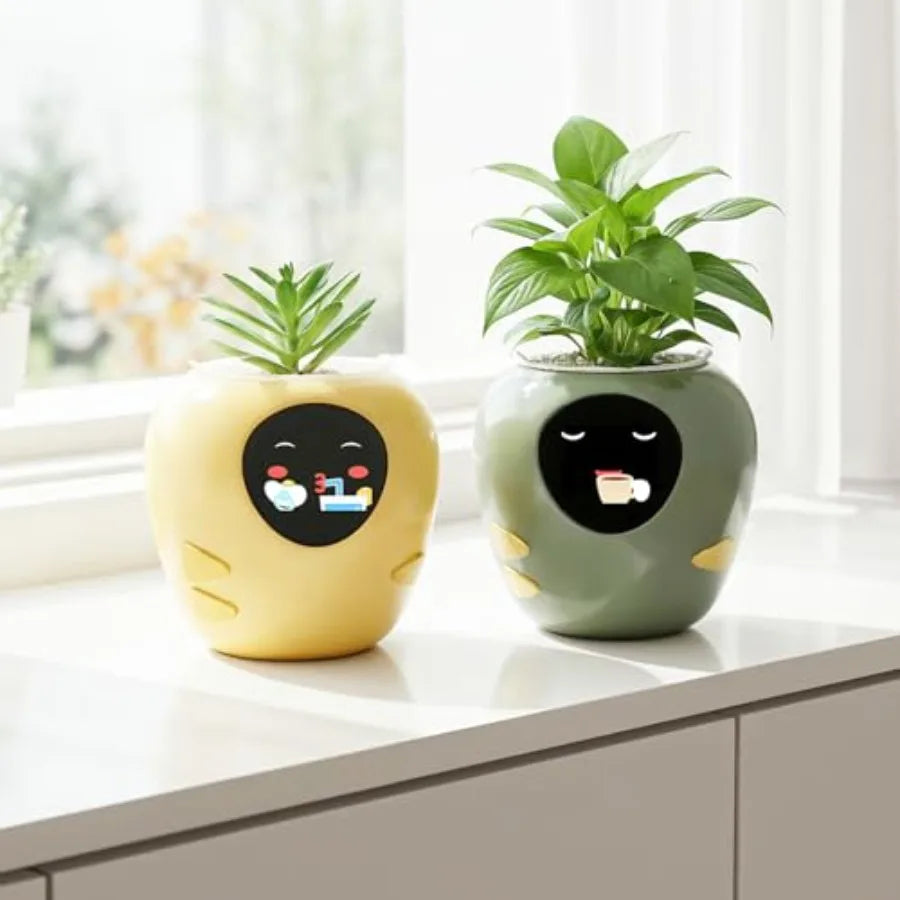 Plantbot Upgraded Large Smart Flower Pot Pet Planter Robot with Artificial Intelligence Time Temperature Display and Numerous E