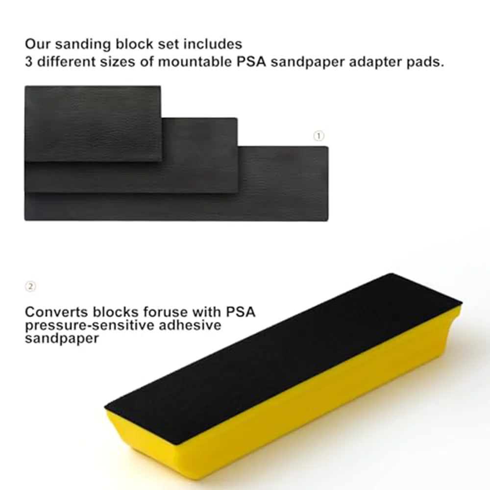 Rectangle Hand Sanding Block Kit 6Pcs with PSA Sandpaper Conversion Adapter Pad for Polishing Auto Paint Prep Sand Woodworking