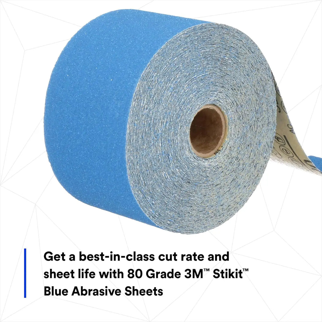 Blue Abrasive Sandpaper Roll, 2.75x20yd, 80+ Grade for Automotive Coating Removal & Body Repair