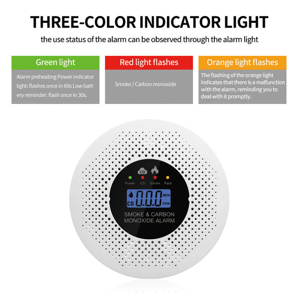 Smoke and Carbon Monoxide Detector with LCD Display 2 in 1 Fire Alarm Smoke Detector Powered by Battery for House Apartment Kitc