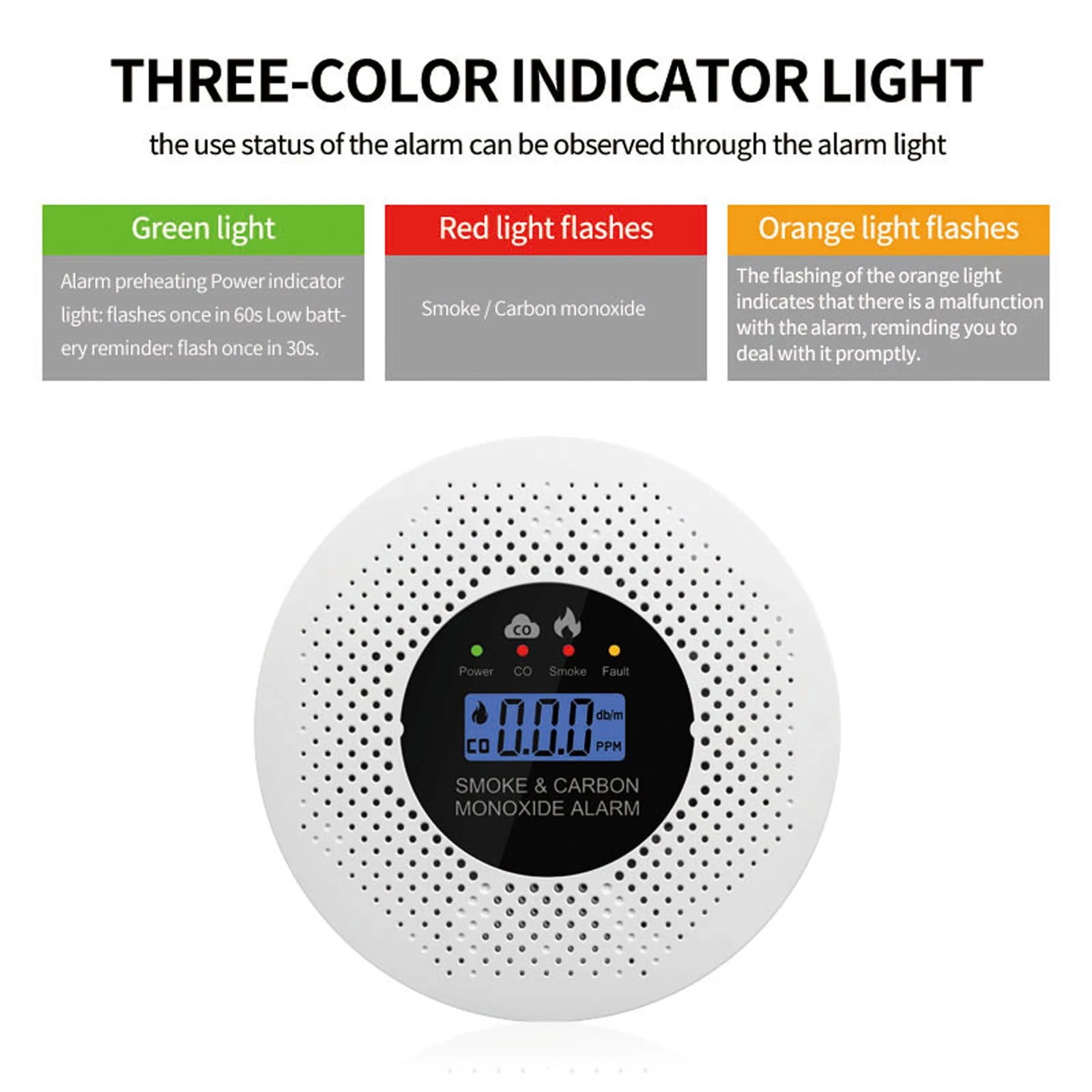Smoke and Carbon Monoxide Detector with LCD Display 2 in 1 Fire Alarm Smoke Detector Powered by Battery for House Apartment Kitc