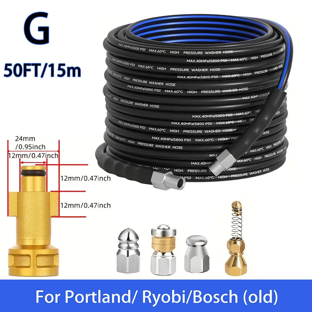 50FT Blue-Black Cleaning Hose Pressure Washer Drain Flusher,1/4" NPT  5000PSI Sink Unblocker Kitchen Flusher Nozzle Accessories