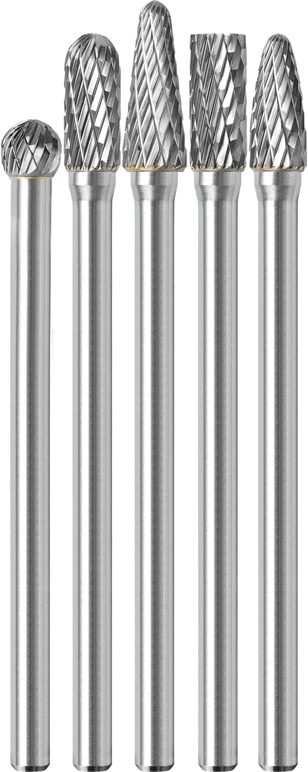 5Pcs Long Carbide Burr Set, 1/4" Shank for Die Grinder, Ideal for Metal Grinding on Steel, Aluminum & Cast Iron