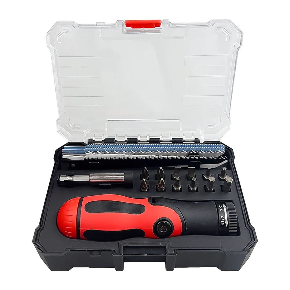 19Pcs Saber Saw Set Multifunctional Handle Fits Reciprocating Saw Blades & Screwdriver Bits Cutting Tool for Wood Plastic Pipe
