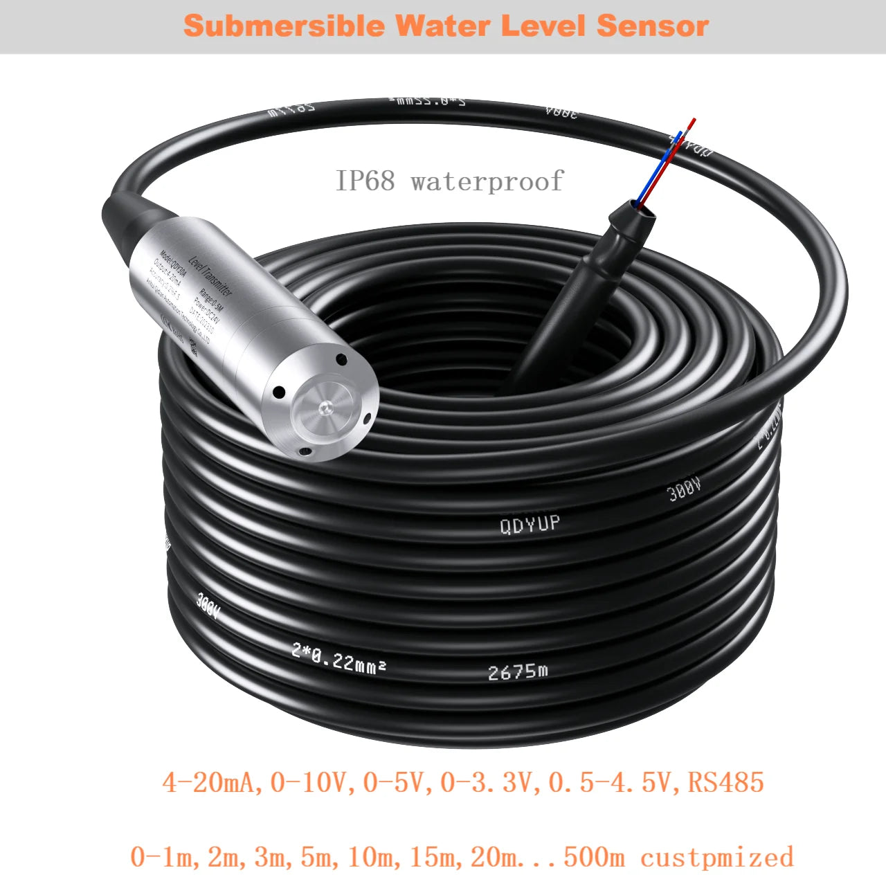 0-5m 10m 15m to RS485 Hydrostatic Liquid Level Transmitter 4-20mA 0-10V 0-3.3V 0.5-4.5V Output Water Pressure Level Sensor Probe