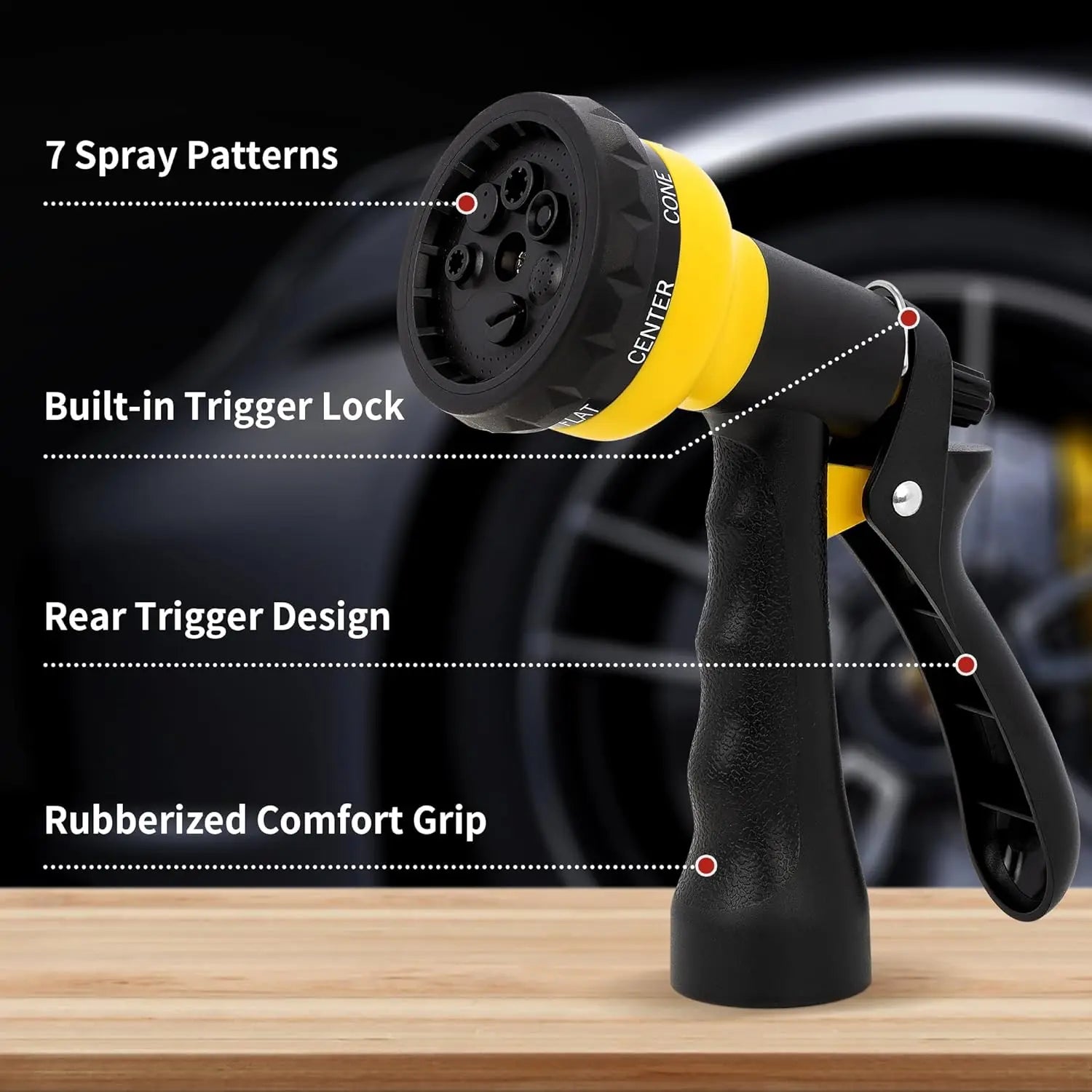 Garden Hose Nozzle Sprayer with 7 Adjustable Watering Patterns - Non-Slip Design for Car Washing, Plant Watering, and Pet