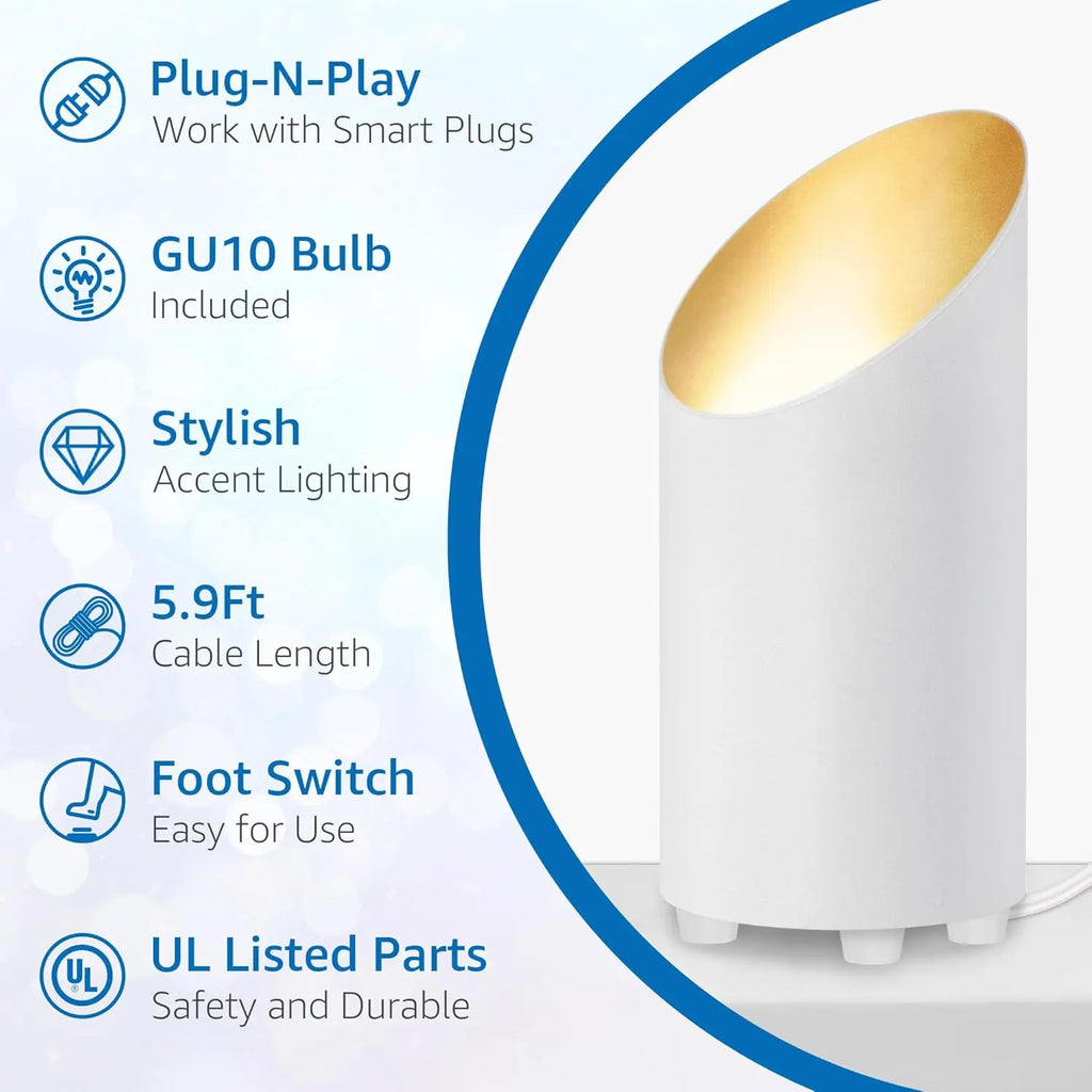 2 Pack Indoor Floor Uplighting with 5W LED GU10 Bulbs, 2700K Warm Light for Home Accent, Plug-in Cord & Foot Switch