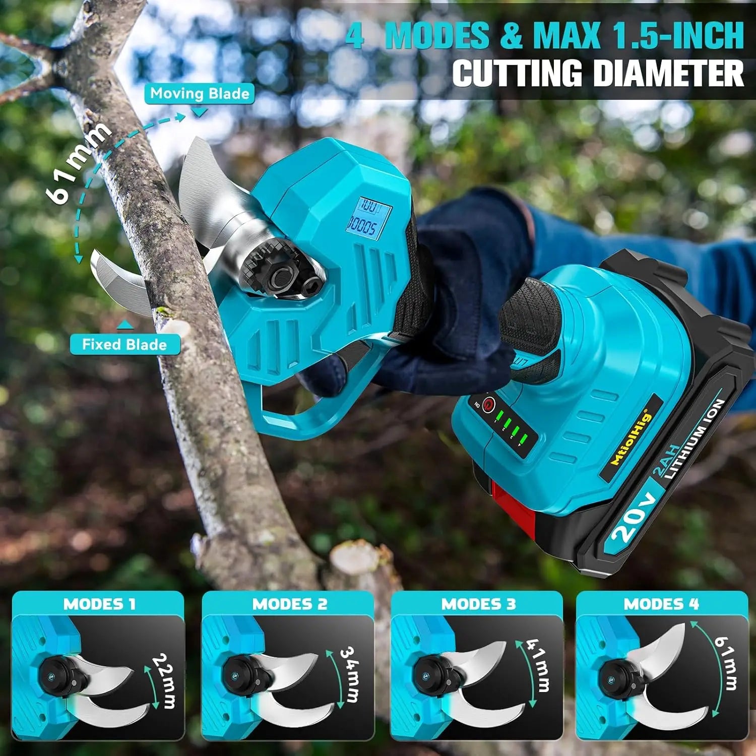 2 in 1 Brushless Pole Electric Pruning Shears with 2 Batteries, 13 Ft Reach, 0.8-2 Inch Cut