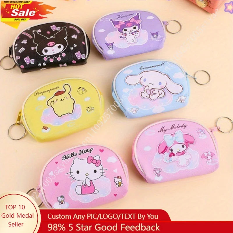 Sanrio Coin Purse Featuring Hello Kitty and Kuromi A Cute Storage Wallet with A Keychain New Stylish Outdoor Portable Clutch Bag