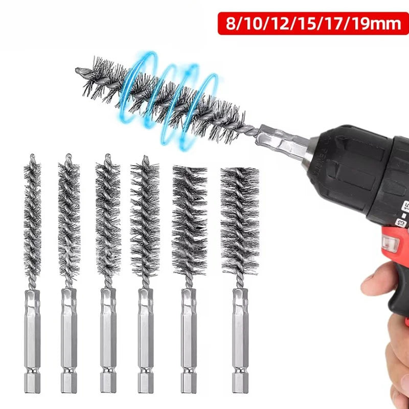 New 6 Pcs 8-19mm Wire Tube Machinery Cleaning Brush Rust Cleaner Washing Polishing Tools for Automotive Manufacturing Processing