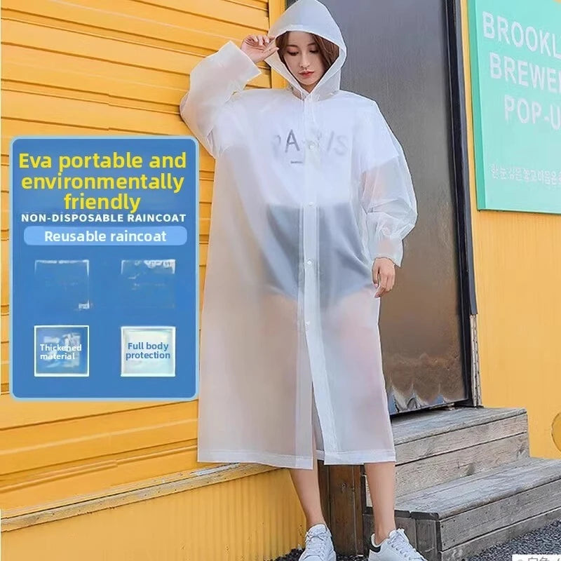 Thickened Reusable EVA Rain Poncho for Men and Women Adults - Long Length for Students, Hiking, Travel and Rafting