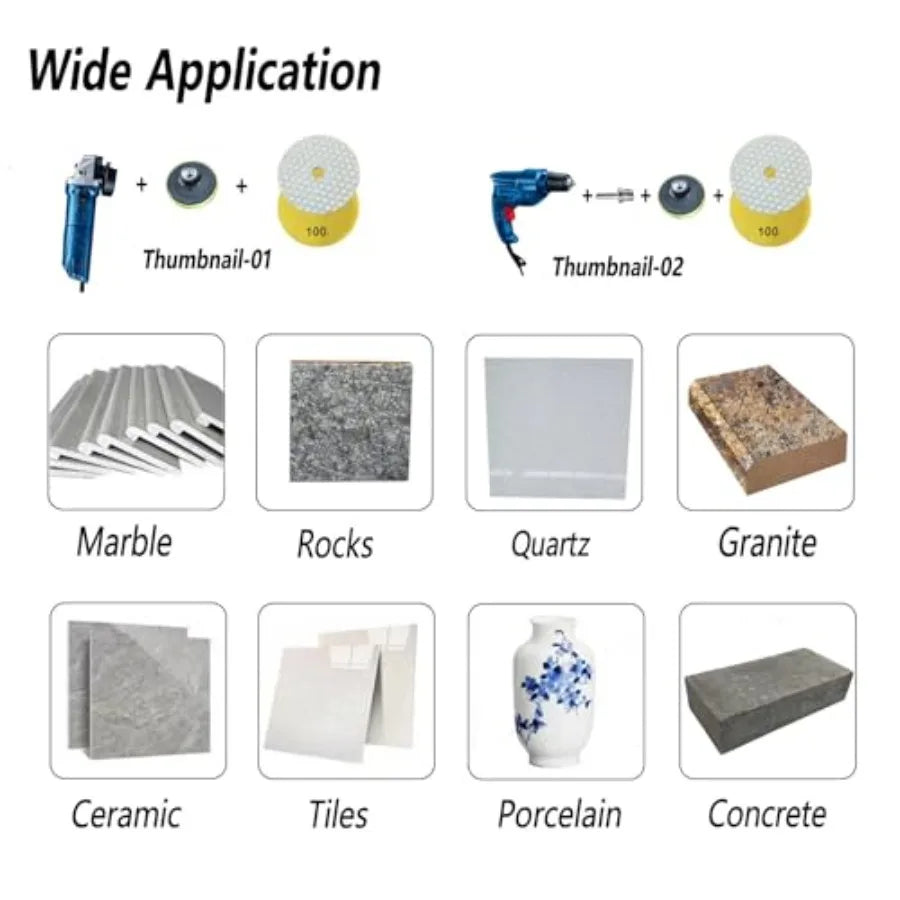Dry Diamond Polishing Pads 11PCS Wet/Dry Granite Stone Buffing Pad Kit for Marble Concrete Quartz Tiles - High Temperature Resi