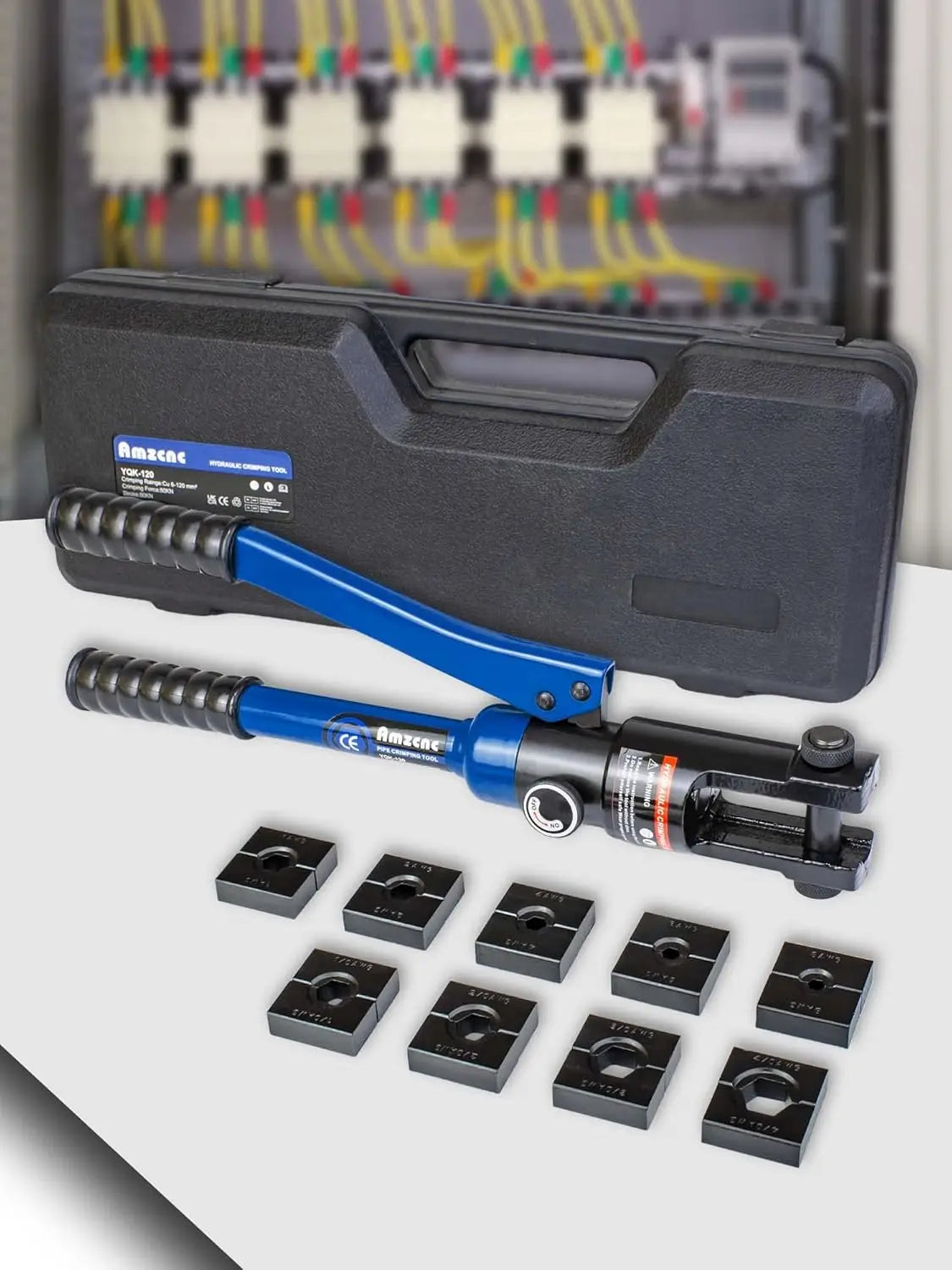 12 Ton Hydraulic Crimping Tool with 9 Standard Dies, Crimps 8AWG to 4/0 AWG, Hardened Steel Construction for Durability