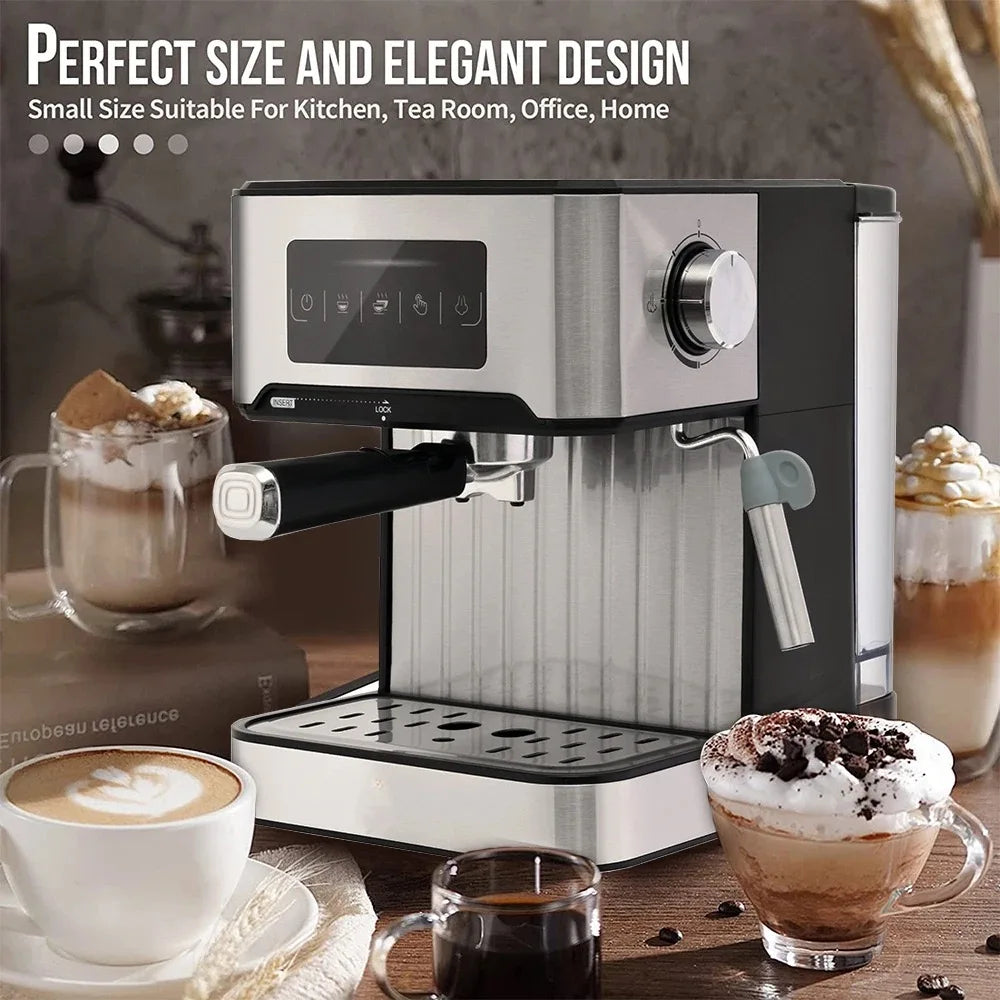 19bar Stainless Steel Semi-Automatic Espresso Coffee Machine Electric Powered Household Cappuccino Latte Maker