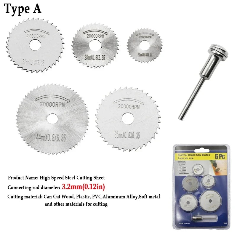 6pcs High Speed Steel Circular Saw Blade  Cutting Disc Rotating Drilling Tool Accessories For Wood Plastic And Aluminum