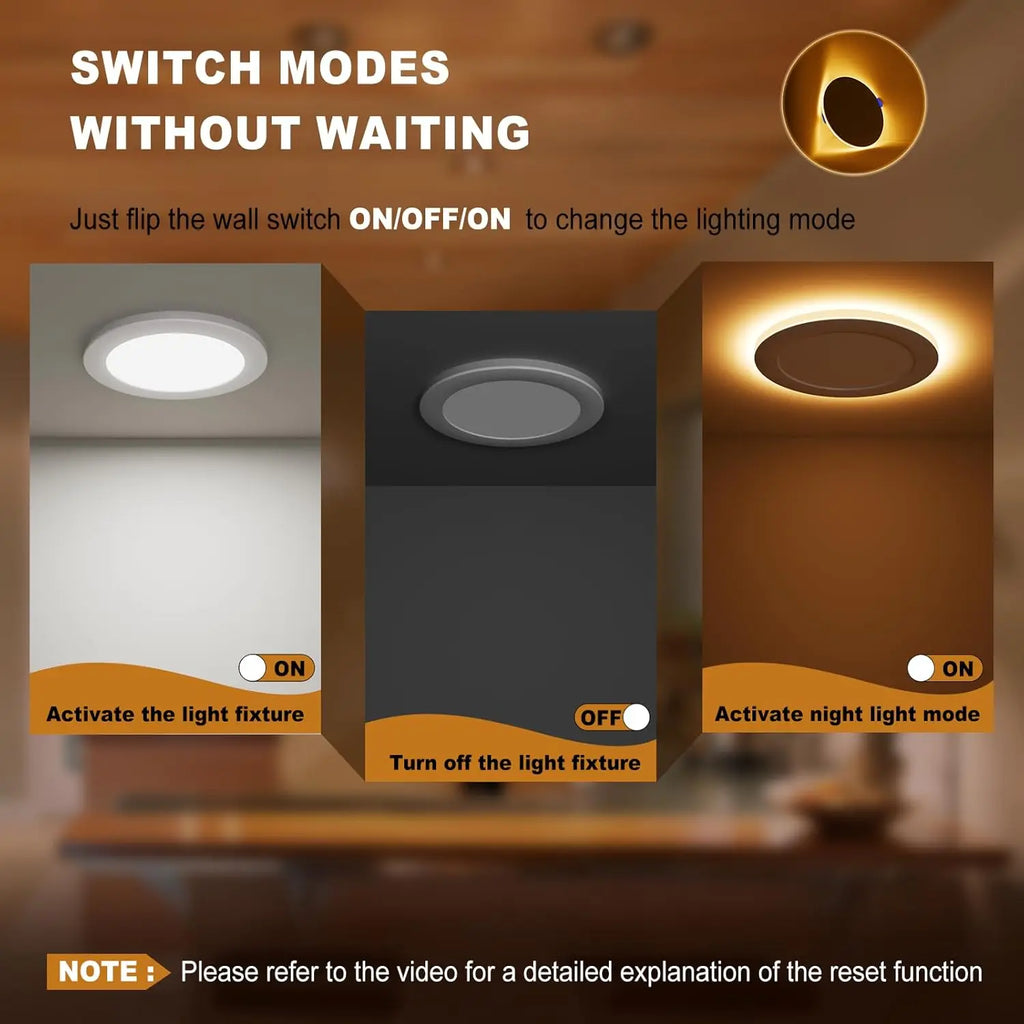 12 Pack 6 Inch Recessed Light with Night Light, 5CCT Selectable 2700K-5000K, 12W=130W, 1080LM Dimmable, ETL Listed