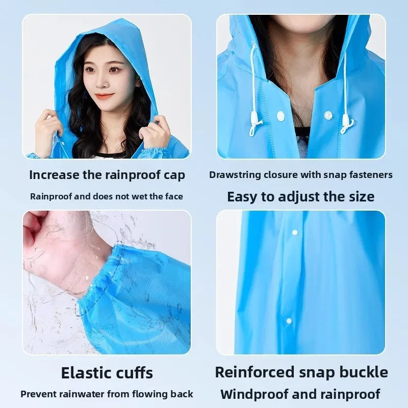 Thickened Reusable EVA Rain Poncho for Men and Women Adults - Long Length for Students, Hiking, Travel and Rafting