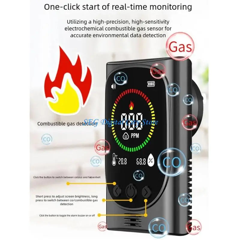 U75B High Accuracy Carbon Monoxide Alarm with Temperature & Humidity Detections ABS