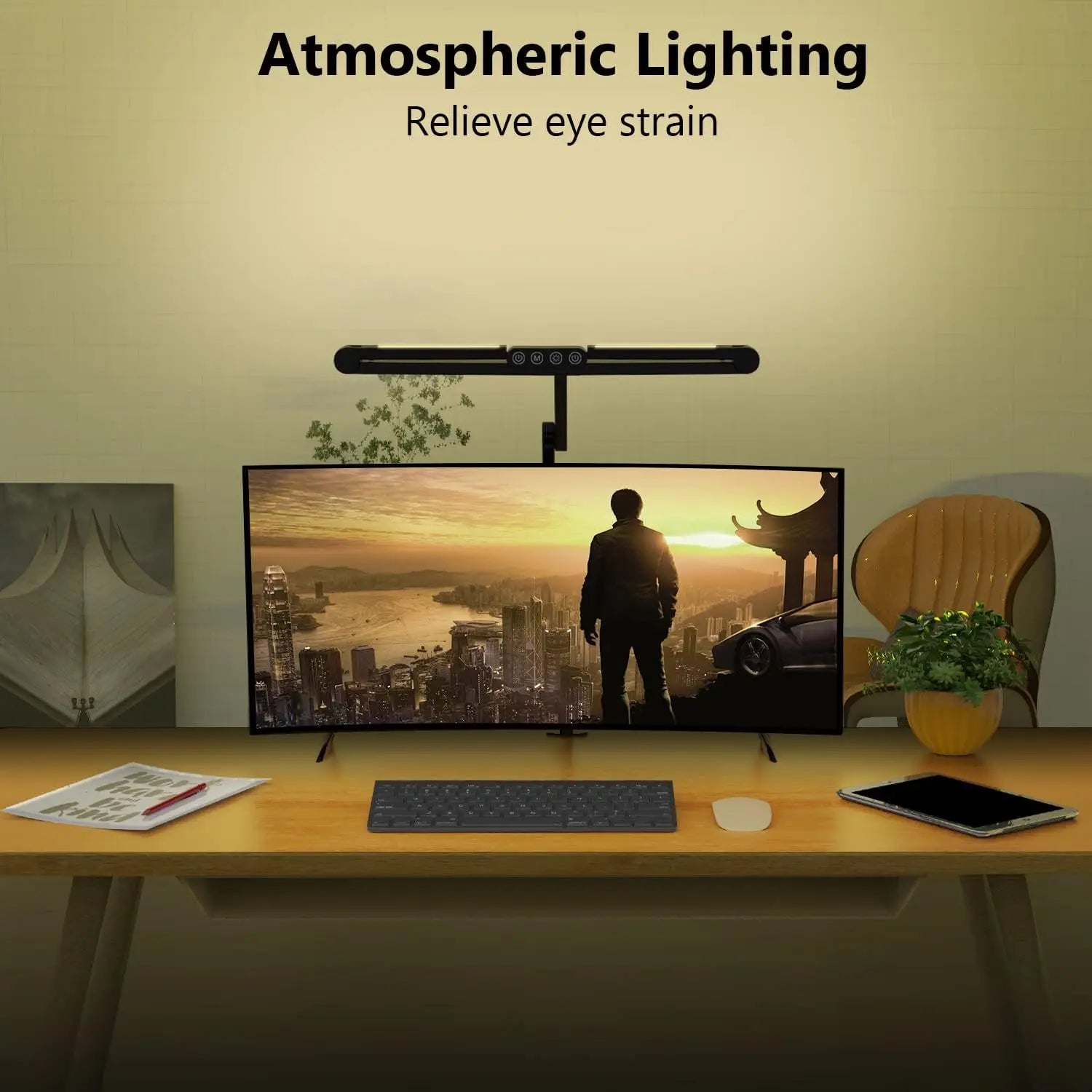 LED Desk Lamp with Clamp, 24W Ultra Bright Auto Dimming Light, Stepless Dimming & Tempering for Home Office