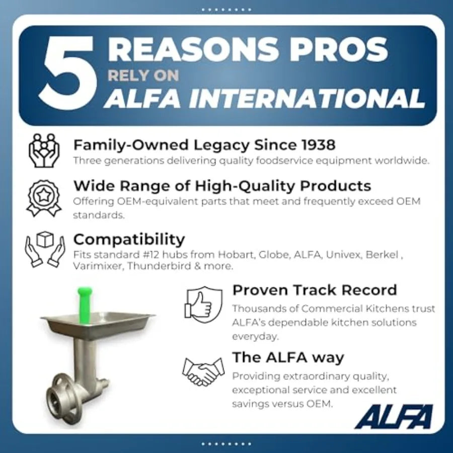 ALFA 12 H CCA Complete 12 Meat Grinder Attachment for Hobart Style Power Hubs Stainless Steel Silver Heavy Duty Grinding Capaci