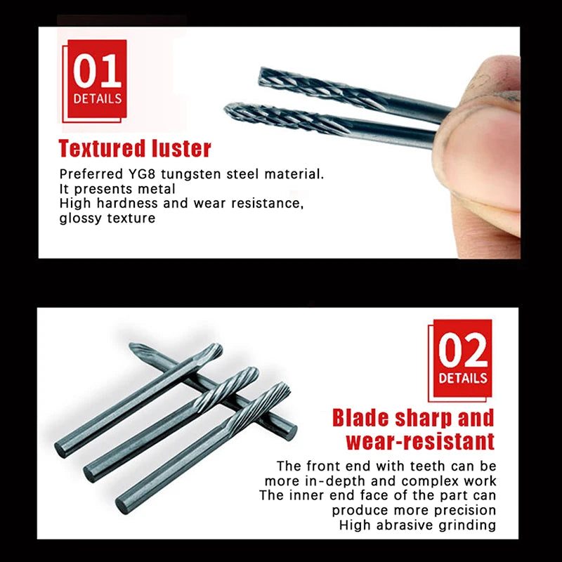 1PCS Tungsten Carbide Rotary File Hard Alloy Rotary Bur Drill Bit 3mm Shank Engraving Cutter Grinding Head For Metal And Plastic