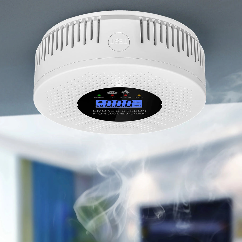 Smoke and Carbon Monoxide Detector with LCD Display 2 in 1 Fire Alarm Smoke Detector Powered by Battery for House Apartment Kitc