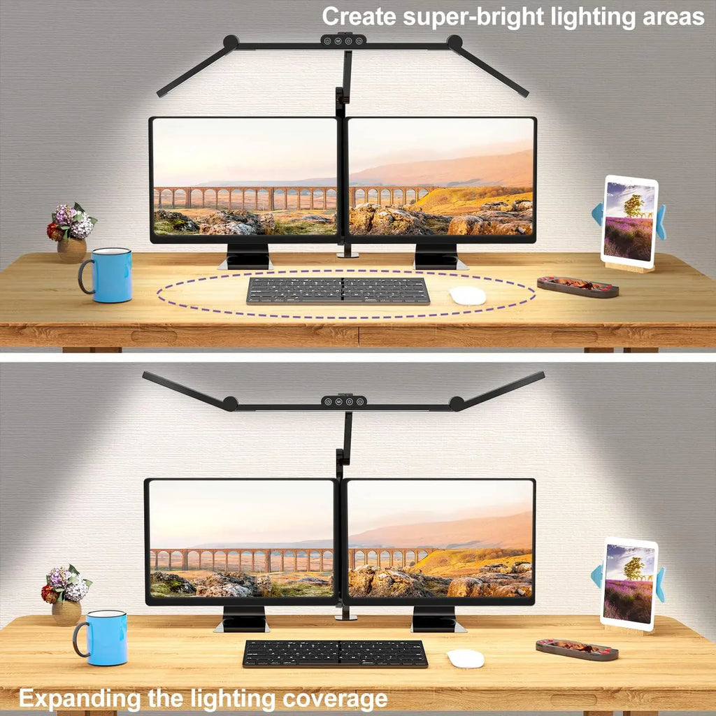 LED Desk Lamp with Clamp, 24W Ultra Bright Auto Dimming Light, Stepless Dimming & Tempering for Home Office