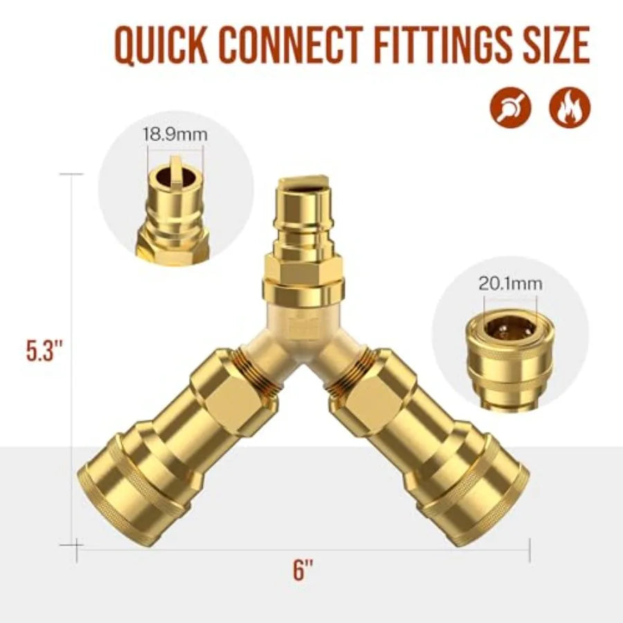 Natural Gas Y Splitter 2-Way Natural Gas Quick Connect Fittings with Shut Off Valve Conversion Kit for Gas Le " Propane Hose Pi