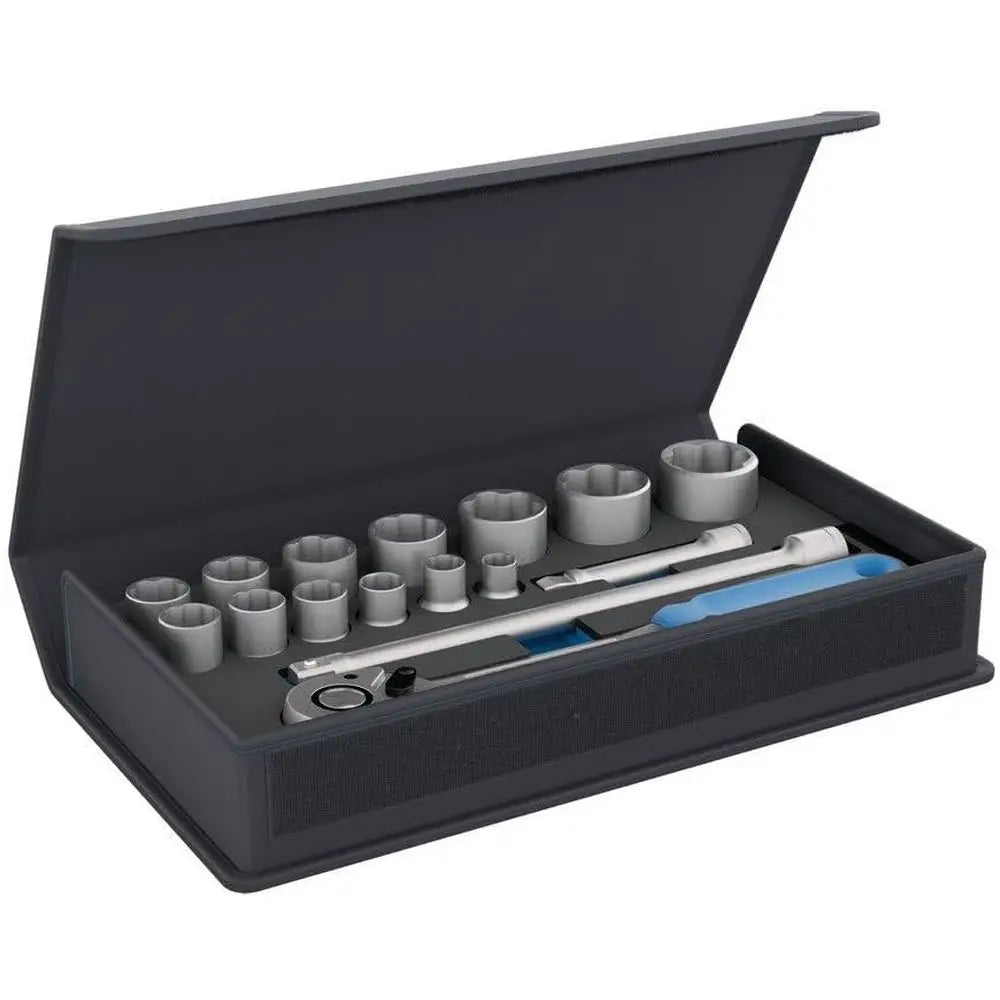 1/2 Inch Drive 10/15 Piece Socket Wrench Set in Textile Bag with Ratchet, Extensions, and Tools