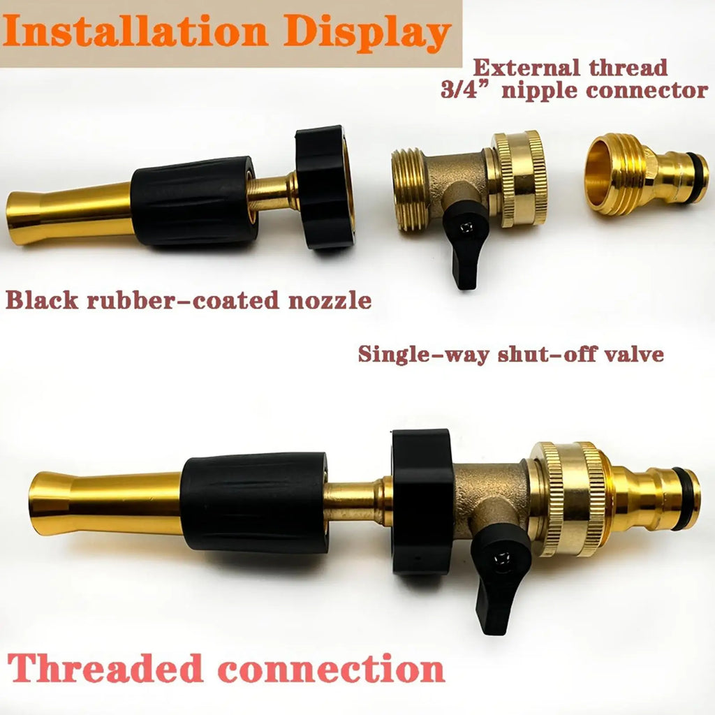 Practical Metal Garden Hose Spray Nozzle Adapter Heavy Duty with Valve Watering Tool for Outdoor Garden Automatic Watering