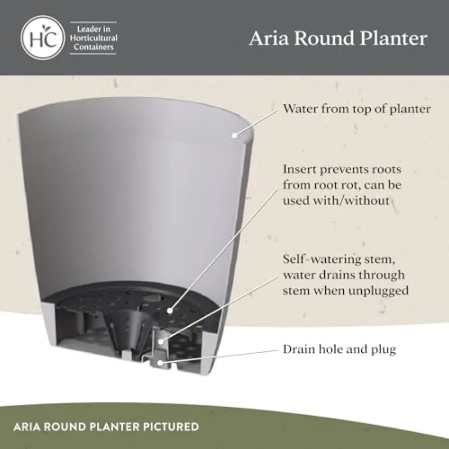 Aria Round Self-Watering Pot - Lightweight Plastic Planter for Herbs and More - Durable Plant Pots for Indoor Plants and Outdoo