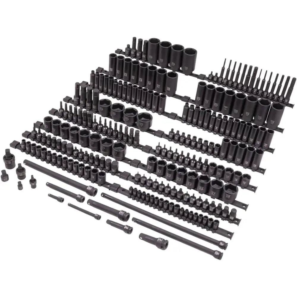 6 Point Stand & Deep Socket Set, 222-Piece, 1/4, 3/8 & 1/2 Drive, SAE & Metric, Star, Triple Square, Hex Bit
