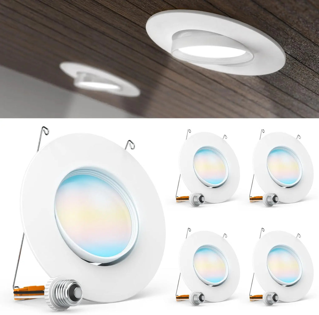 5/6 Inch LED Gimbal Recessed Downlight, 12W=60W, 800LM, Selectable CCT 2700K-5000K, Dimmable, Damp Rated, 4 Pack