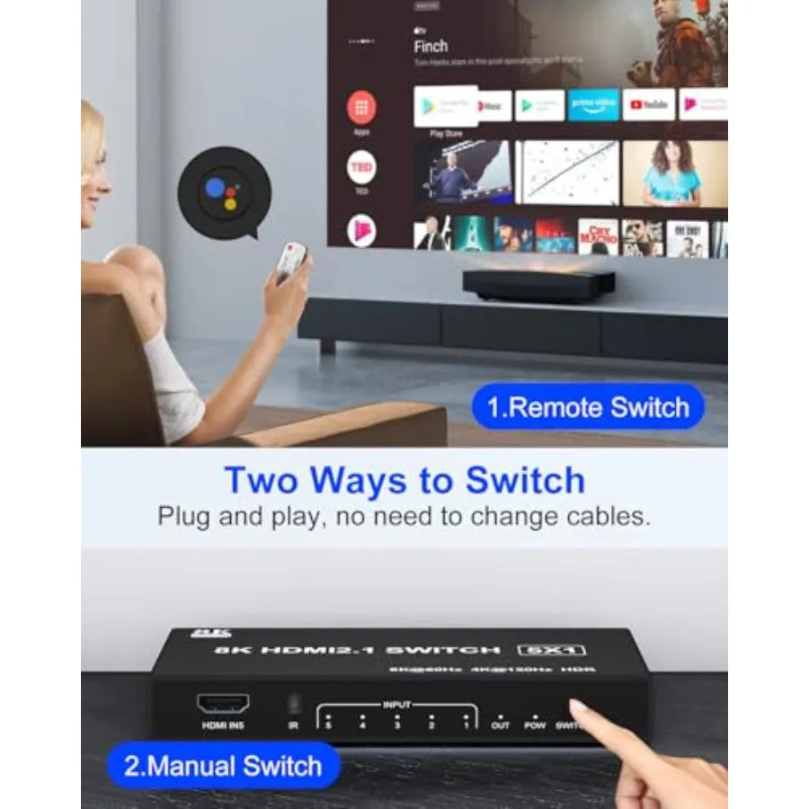 HDMI Switch k@20Hz 8K@60Hz - HDMI 2. Switch Box Port Expander Selector with Remote Support D/HDR/HDCP2. Compatible with PS// Xb