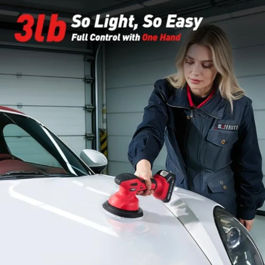 Cordless Car Buffer Polisher kit w/ 2x2000mAh 21V Batteries 6 Inch Car buffer Waxer Kit w/ 6 Variable Speed and Extra Attachmen