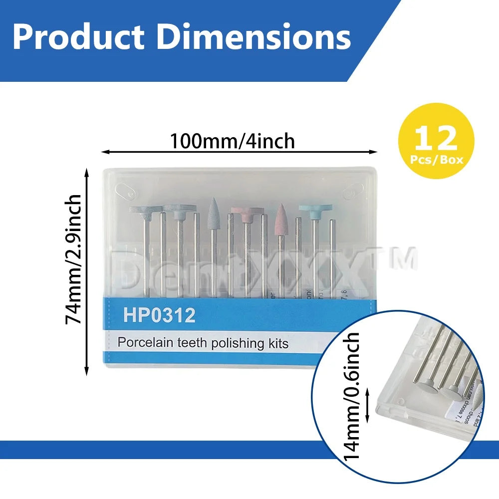 12Pcs Ceramic Polishing Kit, Disc-Shaped, Pointed, Wheel-Shaped Silicone Polishers, Coarse/Medium Fine/Fine Grinding Heads, Suit