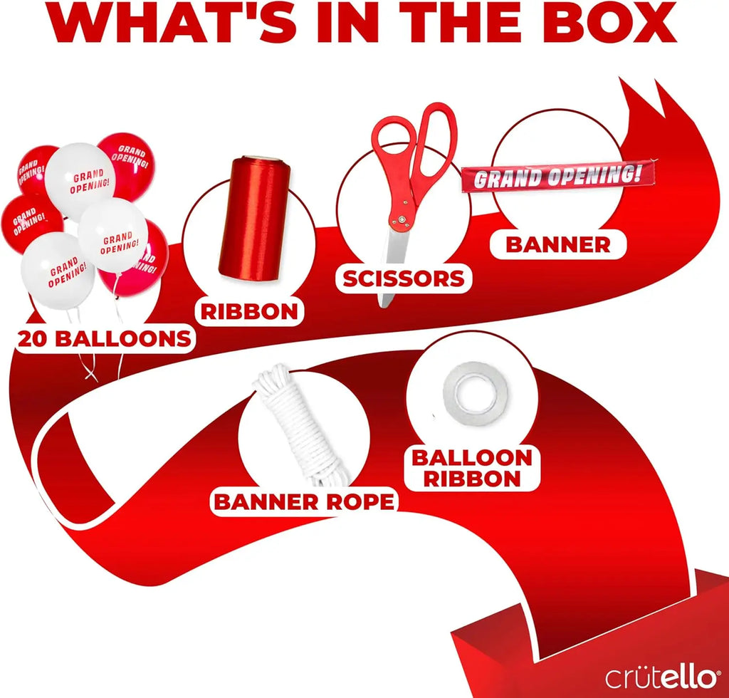 Giant Ribbon Cutting Ceremony Kit - 20" Red Scissors, 30ft Ribbon, 10ft Banner, 20 Balloons