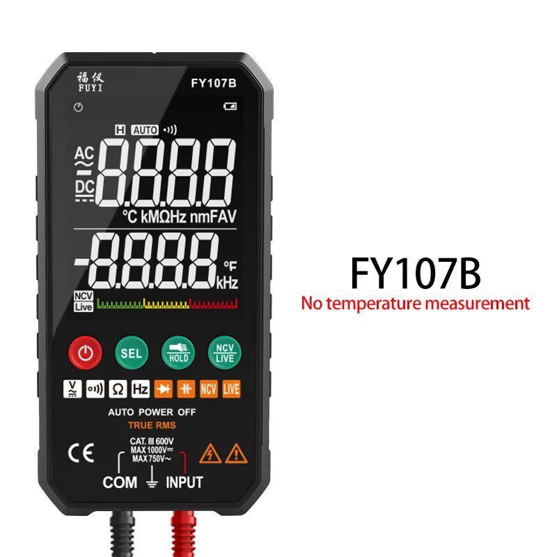Digital Multimeter FY107C FY107B Universal Meter AC DC Voltage Ture RMS NCV Transistor Capacitor Temp Auto Voltage Smart Meter