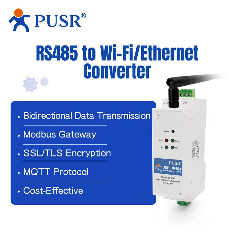 Din Rail RS485 To WiFi Converters RS485 To 802.11 A/b/g/n WLAN Serial Device Servers DR404