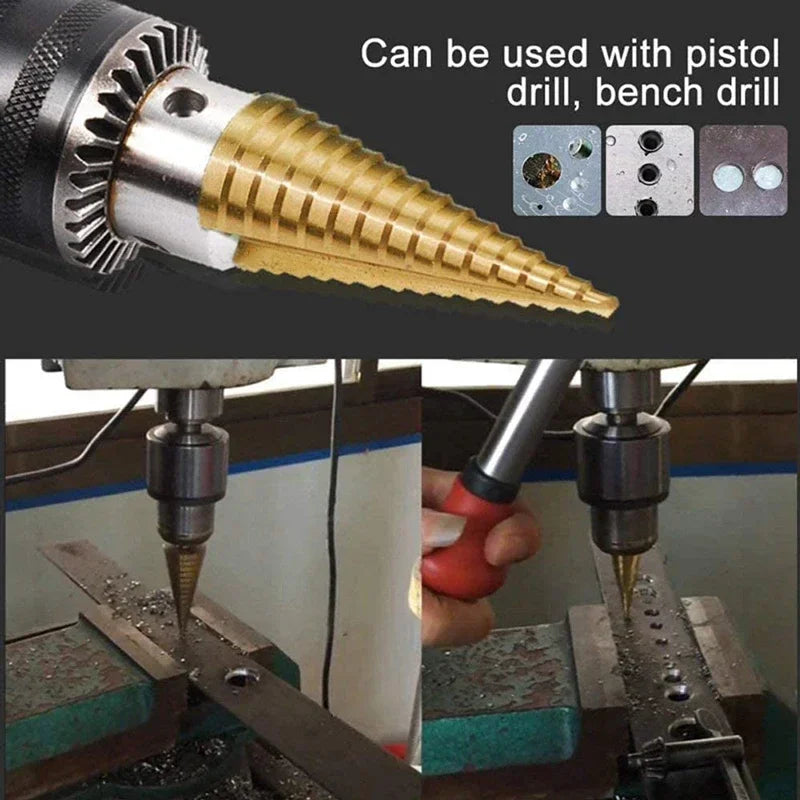 Titanium Coated Step Drill Bit Set | Large & Small Sizes | 2-Piece or 3-Piece for Metal, Wood, and Plastic