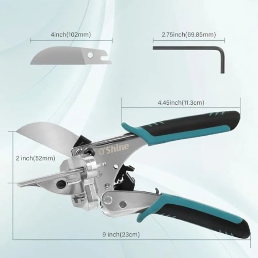 O'Shine 22.5 Degree Ratchet Miter Shears 80% Force Reduction For Angular Cutting PVC Molding Soft Wood Shoe Molding Quarter Rou