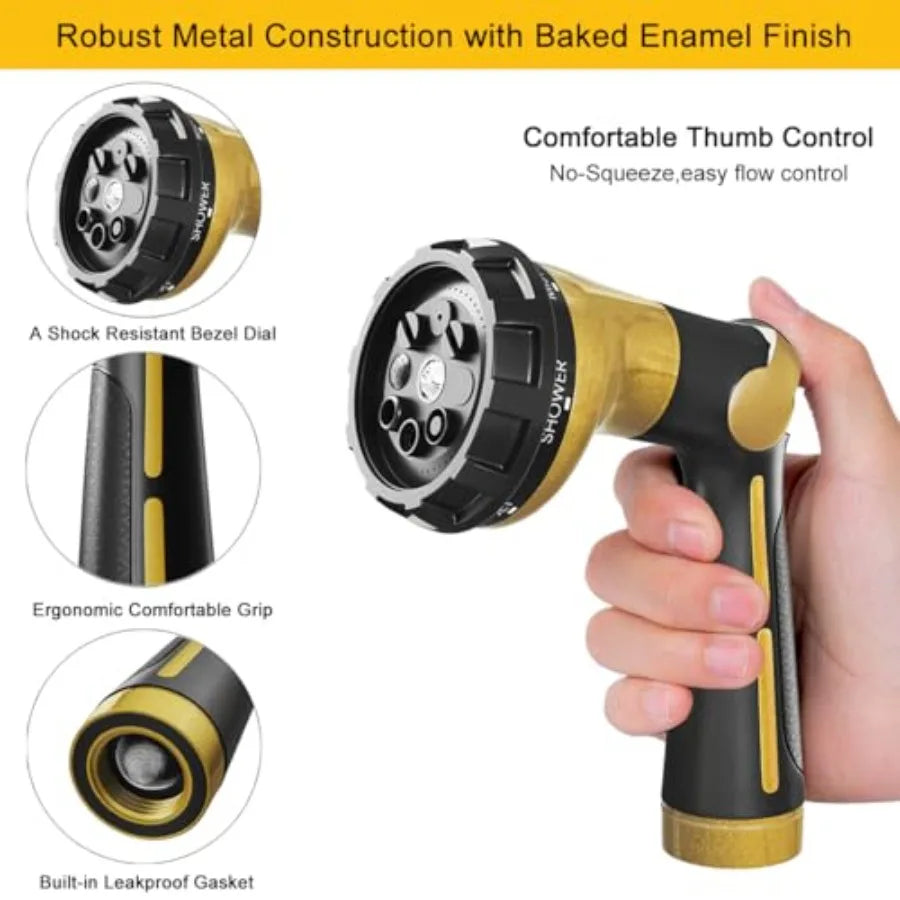 Garden Hose Nozzle with Thumb Control and Metal Water Nozzle featuring Brass Tip for Efficient Water Flow Durable Stainless Ste