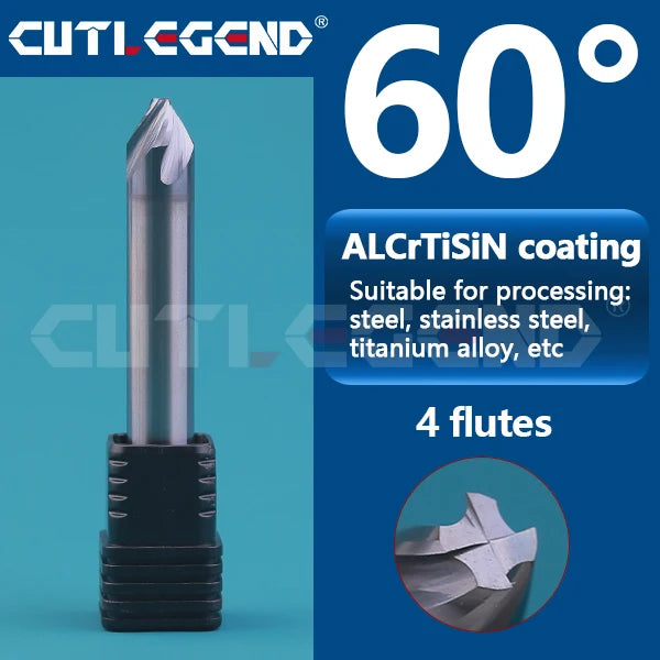 30 60 90 120 Degree 4 Flutes Chamfer Milling Cutter Spiral Carbide Corner Countersink Chamfering Mill Deburring Edges For Steel