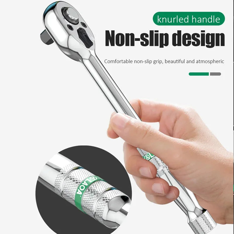LAOA 1pc Quick Bi-Directional Ratchet Wrench CRV 1/4 3/8 1/2 Socket Wrench Auto Motorcycle Repair Tools