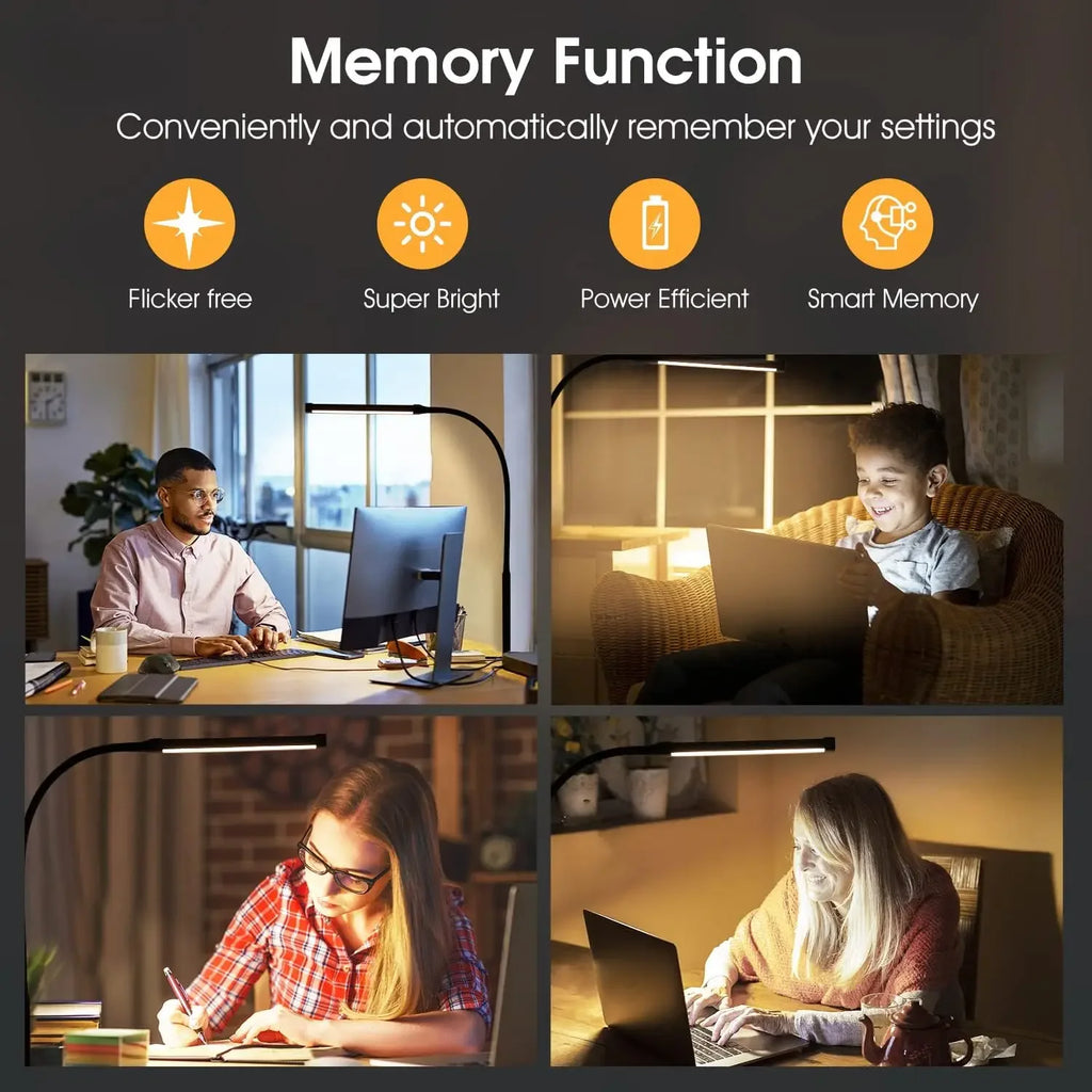 Flexible LED Desk Lamp With Clamp, 3 Modes & 10 Brightness, Eye-Caring Light For Home Office