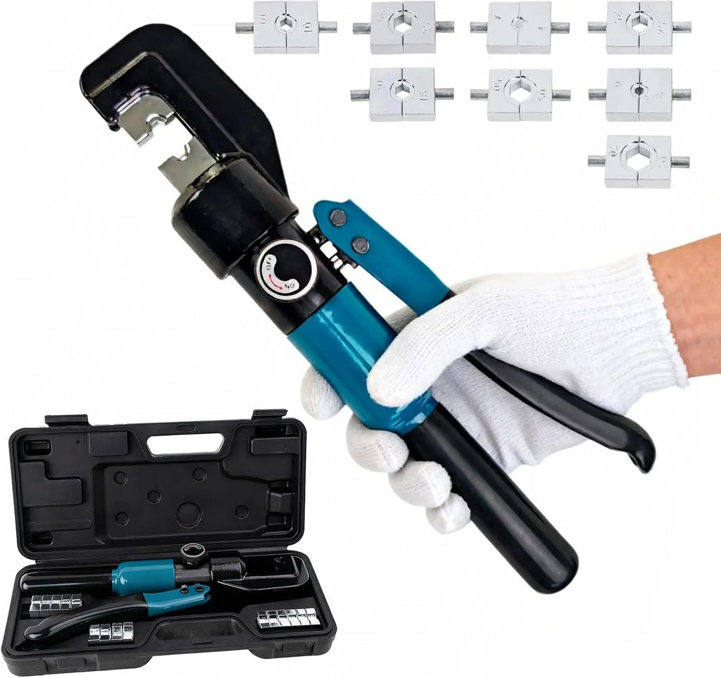 Hydraulic Crimping Tool with 9 Die Sets for Wire Rope, Battery Cables & Electrical Wires (12 AWG to 2/0 AWG)