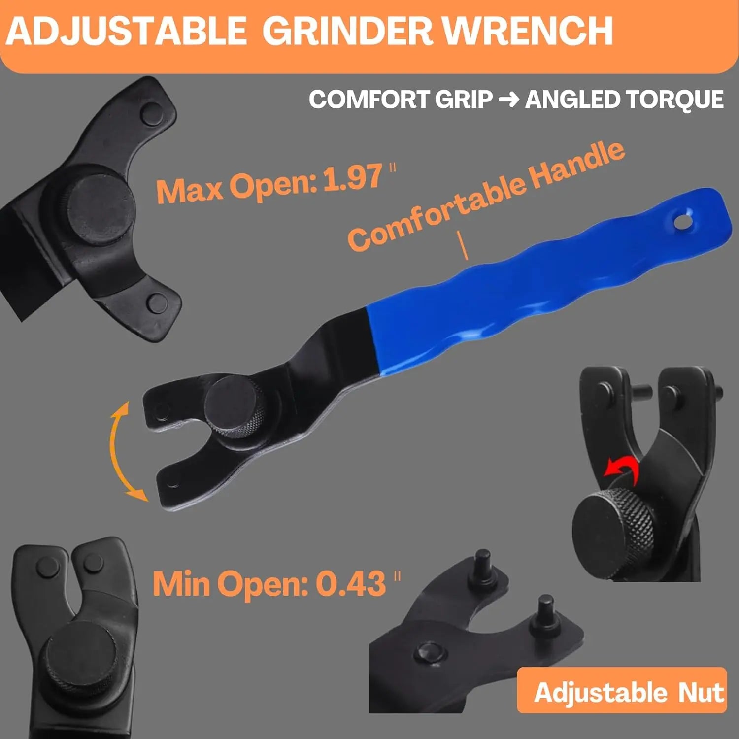 Universal Angle Grinder Wrench & Nut Kit (5PCS) for Quick Disc Replacement on 4.5"/5"/7" Grinders