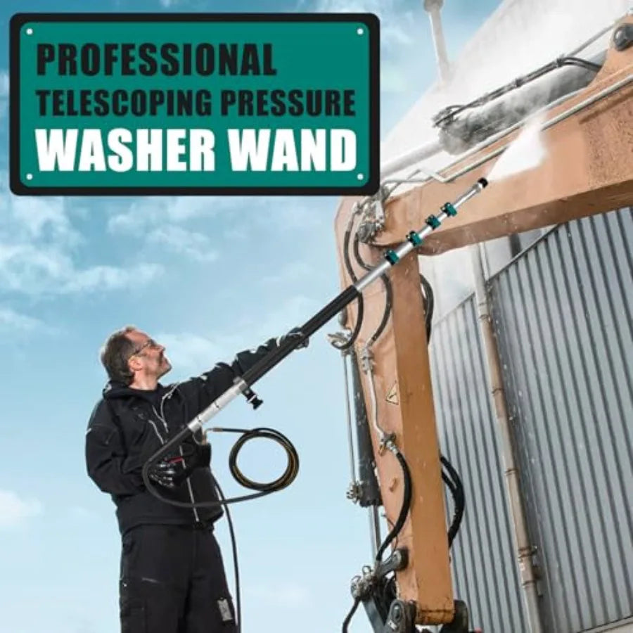 24FT Telescoping Pressure Washer Extension Wand 4000PSI High Reach Power Washer Wand with Rotary Brush 7 Nozzles M22 Adapters G