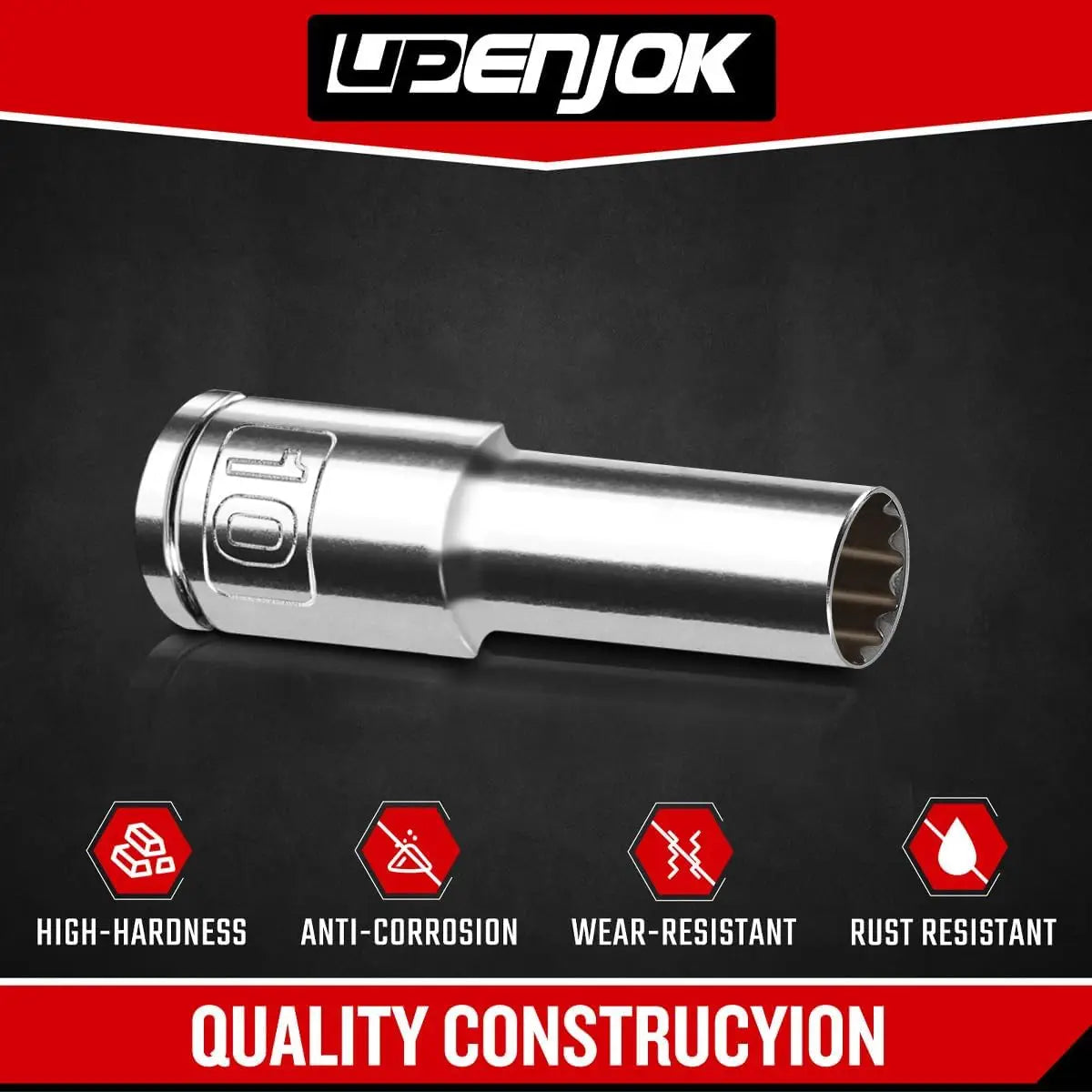 2PCS 1/2" Drive 10mm Socket Set, Deep, Mirror Finish, Cr-V Steel, 12-Point
